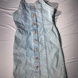 Rare Editions Light Blue Denim Dress with Pink Trim